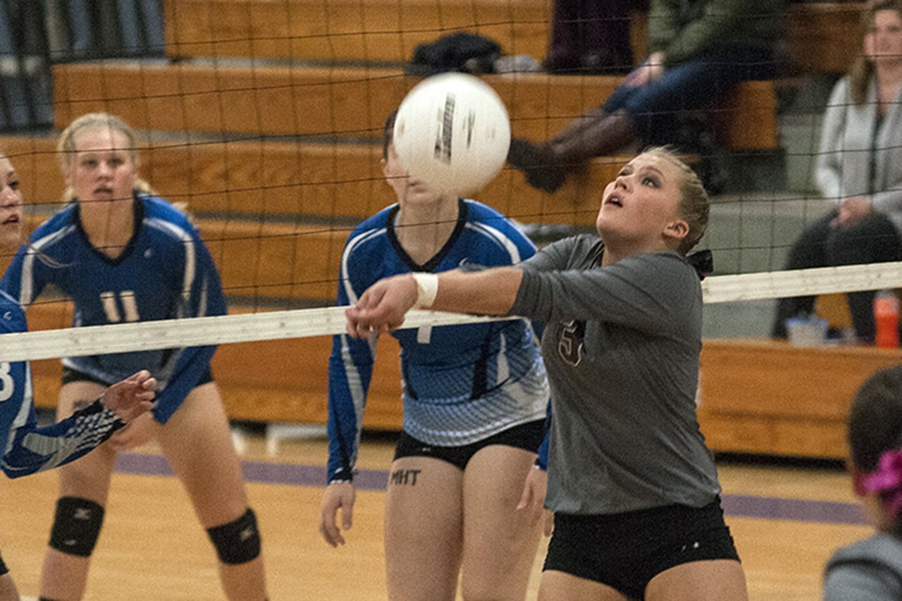 (Brendan Carl | GH Newspaper Group)                                Montesano’s Hannah Hatcher bumps the ball against Elma on Thursday, Oct. 13.