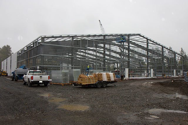 (Stephanie Morton | The Vidette)                                Construction continues on the Vaughan Company’s 90,000 expansion project. The company is adding two metal buildings — one for inventory and one for welding — to its Montesano facility.