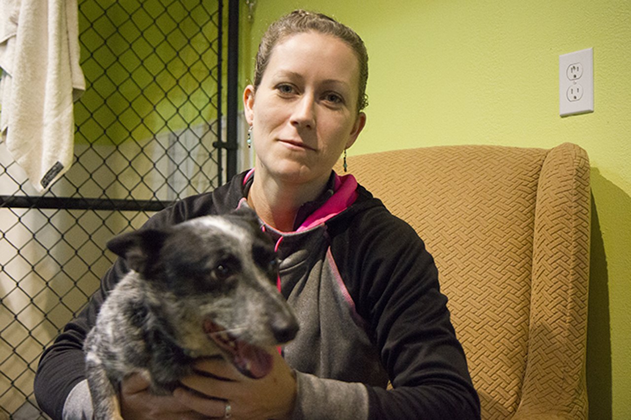 (Corey Morris | The Vidette) Jessica Ellis of Freedom Acres Dog Boarding in rural Montesano poses for a photo with Sweetie, a cattle dog.