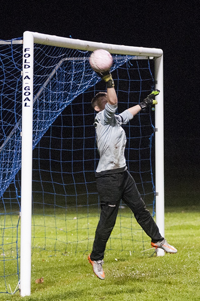 (Brendan Carl | GH Newspaper Group) Montesano’s Haylee Perkinson tips the ball away at the last possible moment during an Evergreen 1A League match at Davis Field. Perkinson was selected as goalkeeper of the year.