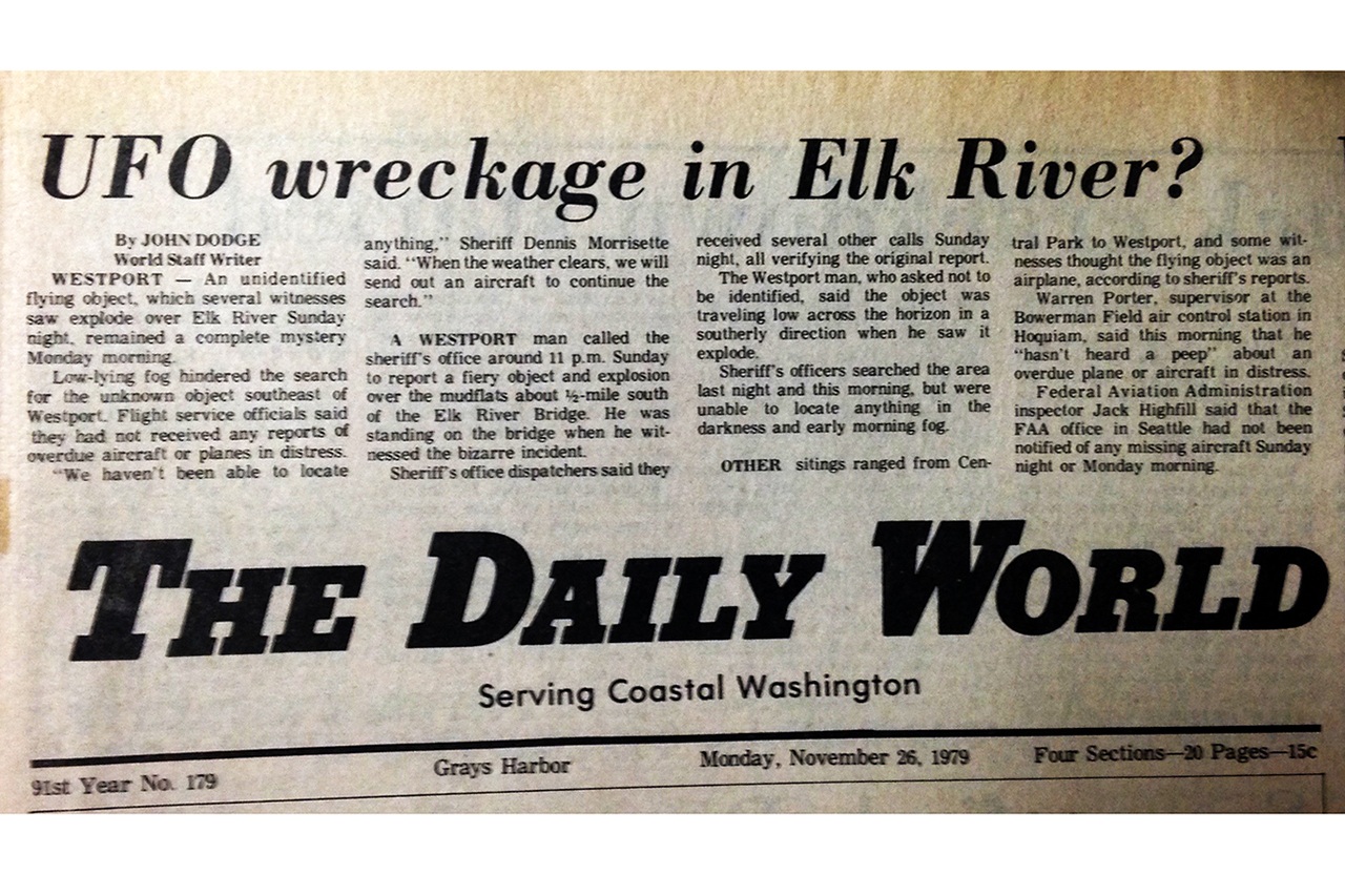 (Stephanie Morton | The Vidette) A story about the Westport UFO sighting was front page news in The Daily World in November 1979.