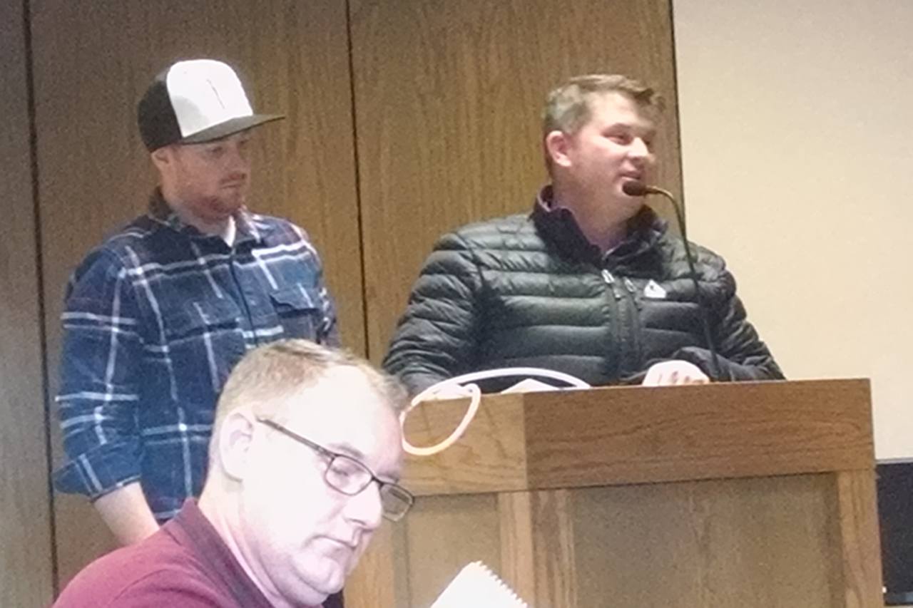 (Corey Morris | The Vidette) Four-time supercross and three-time motocross champion Ryan Villopoto and his associate Brent Davis present their plans for Straddleline ORV Park to the Grays Harbor County commissioners on Dec. 6.
