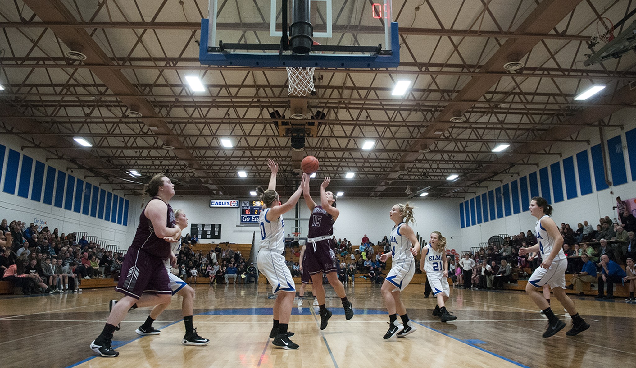 (Brendan Carl | Grays Harbor Newspaper Group) Montesano’s Josie Talley puts up a shot in the lane against Elma in an Evergreen 1A League game at Elma last week.