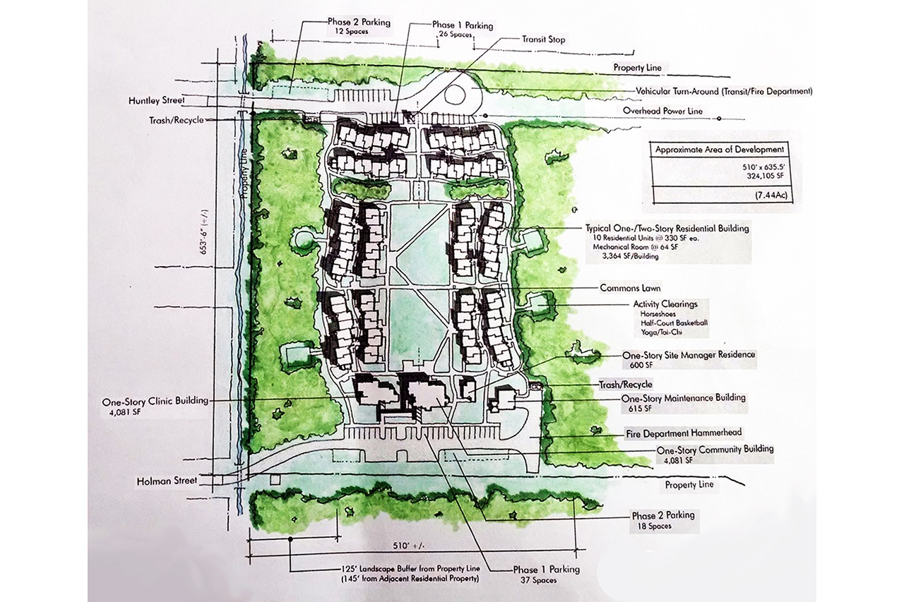 An artistic rendering of a potentional housing complex for South Aberdeen. While the project has changed slightly from this rendering, it is the most up to date drawing available. The project is being brought forward by Coast Community Action Program. Funding has not been secured. (This image was adjusted by The Vidette to make the font more visible.)
