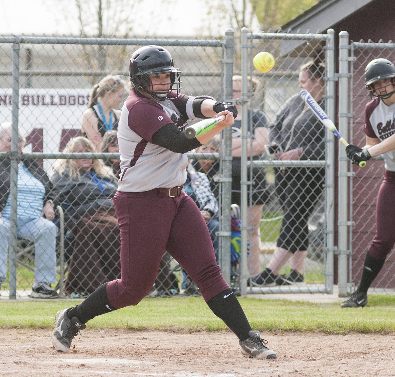 (Brendan Carl | Grays Harbor Newspaper Group) Montesano’s Allyssa Gustafson hits a home run against PWV on Monday.