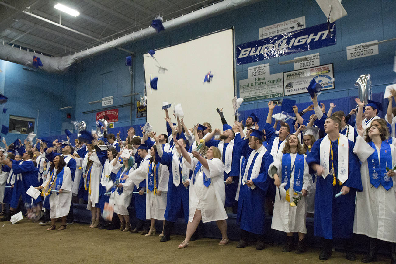 (Travis Rains | The Vidette) The Elma Class of 2017 celebrates at the June 10 graduation ceremony at the Grays Harbor County Fairgrounds in Elma.