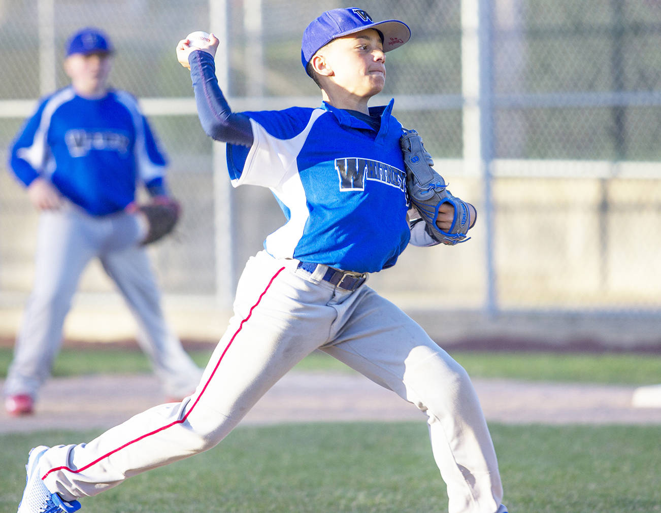 (Photo by Justin Damasiewicz) Whitney’s pitcher Daunte Anothony throws a pitch during a Montesano Little League game against Crow’s Nest on May 23. Anthony was selected to Montesano’s 11-12 year-old district all star team.