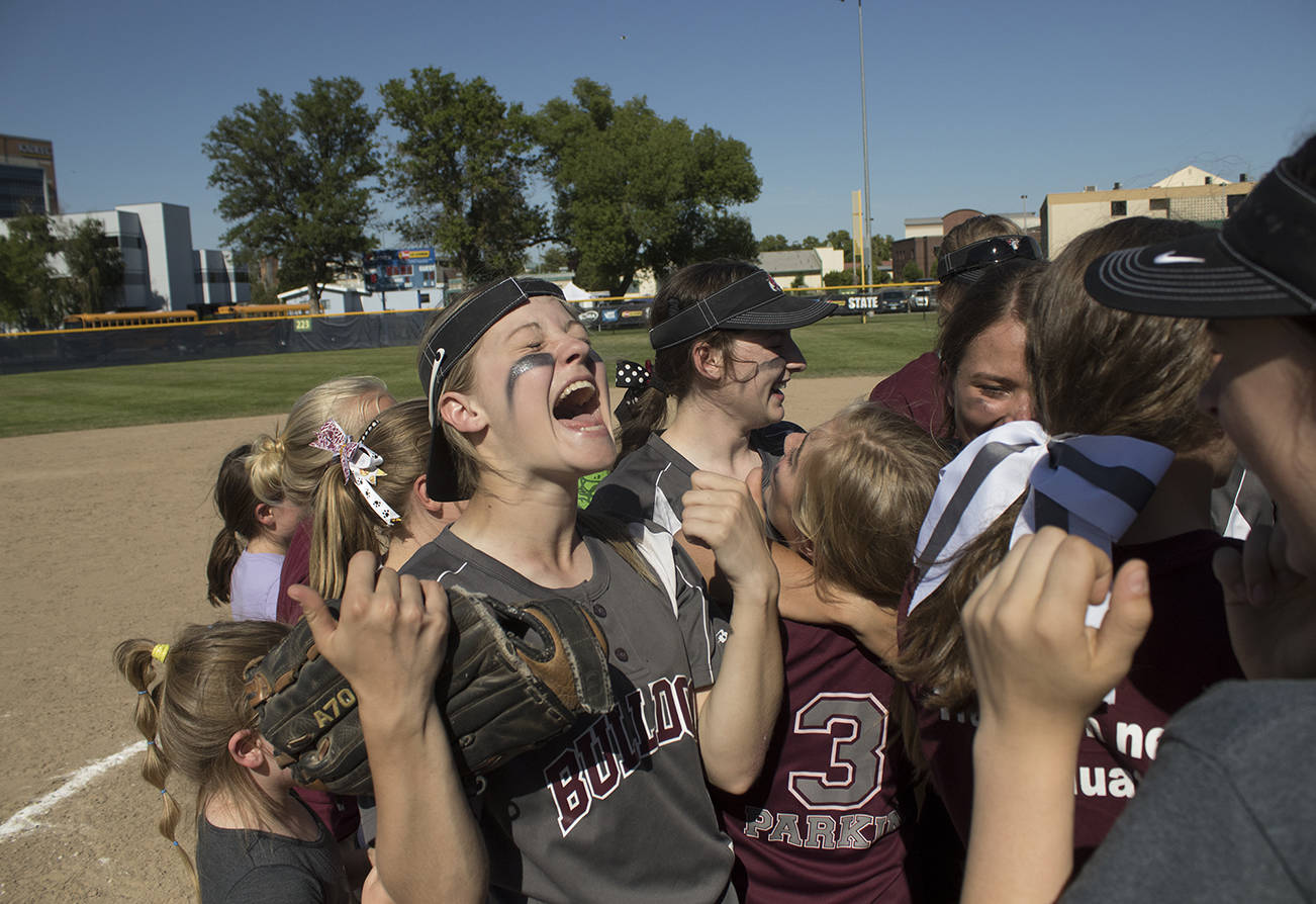 (Brendan Carl | Grays Harbor Newspaper Group) Montesano’s Cheyann Bartlett lets out a yell as the Bulldogs celebrate winning the state title on Saturday.