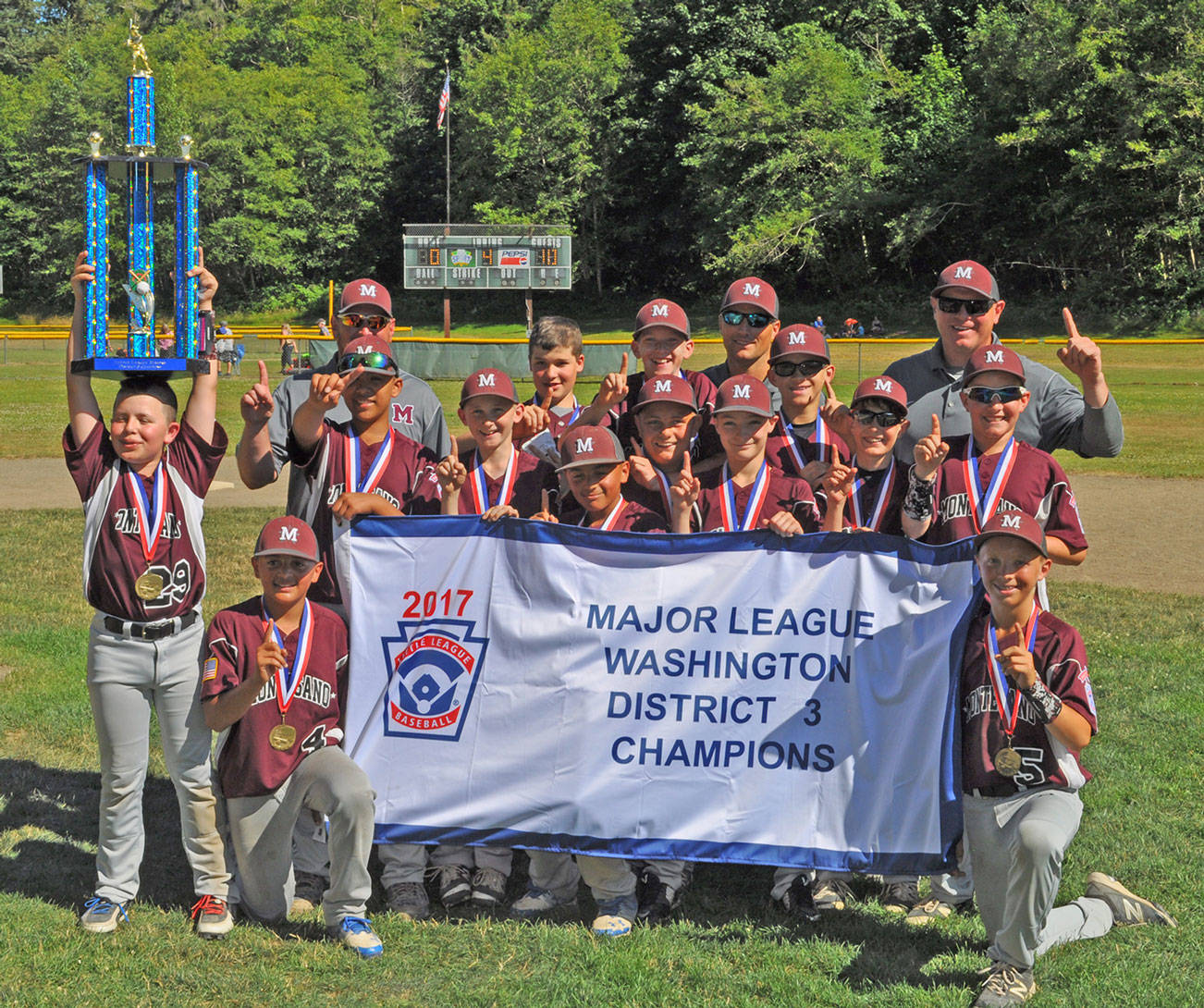 The District III 12U Majors title winners of Montesano. On Saturday, Aug 15, Montesano will travel to Federal Way National Little League to begin the Washington State 12U Majors Tournament.