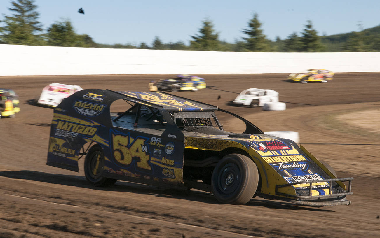 (Brendan Carl | Grays Harbor Newspaper Group) Nick Trenchard was victorious in the A Main on Friday and Saturday during the Shipwreck Beads Northwest Modified Nationals.