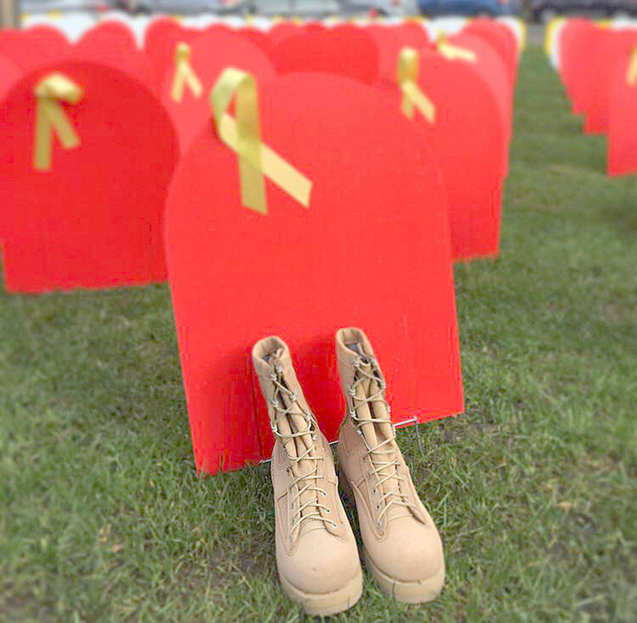 Photo Courtesy of Forefront &mdash; This is part of a display of cardboard headstones at the state capital where Forefront was lobby for legislation supporting suicide prevention. A similar display will be installed at Franklin Field in Aberdeen Sept. 10