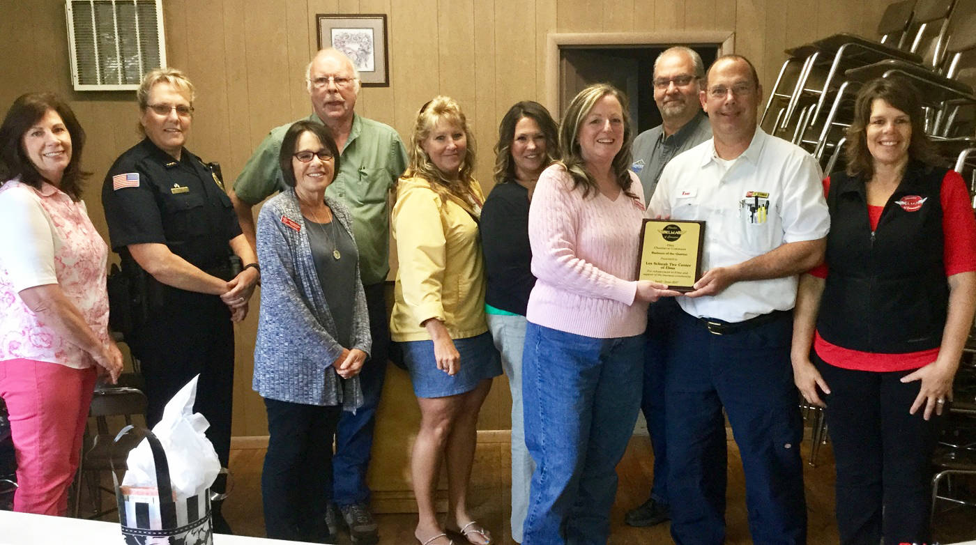 Representatives from Les Schwab Tire of Elma and members of the Elma Chamber of Commerce pose for a photo. Les Schwab Tire of Elma was named the Elma Chamber of Commerce Business of the Quarter for the second quarter of 2017.