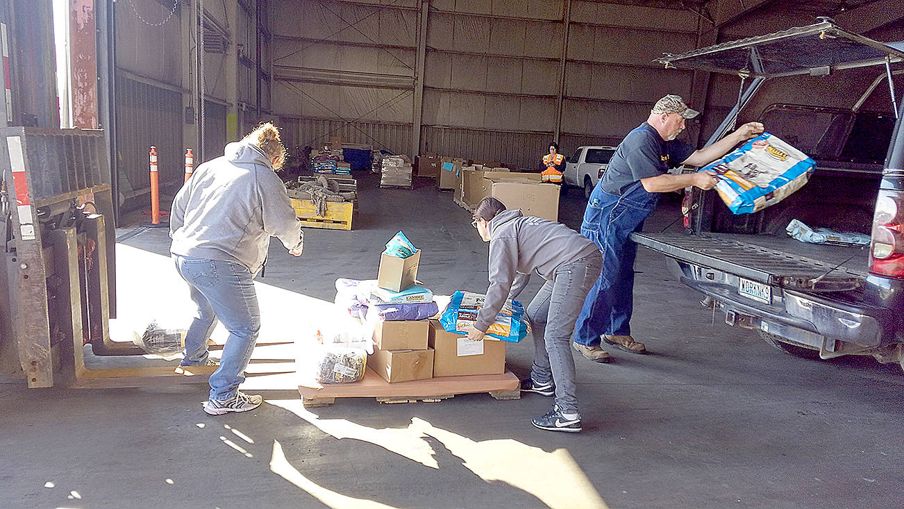 (Photo by Deb Thomas-Blake) Pet food donations are sorted at the Port of Grays Harbor before being taken to various animal affiliated organizations in Grays Harbor and Pacific counties.