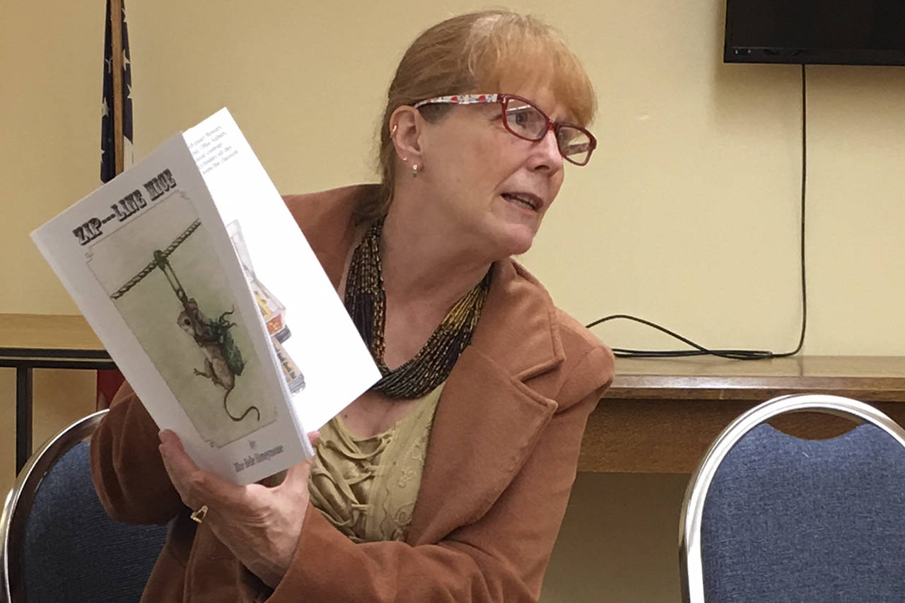 (Todd Bennington | The Vidette) Local author Kathryn Taylor discusses her book “Zip-Line Mice” at the Monte library on Nov. 14. Taylor said the book was something of a personnel triumph as she once struggled with literacy.