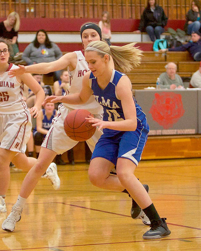 Six-foot junior Brooke Sutherby came off the bench to tally 18 points for Elma on Tuesday night. (Photo by Patti Reynvaan)