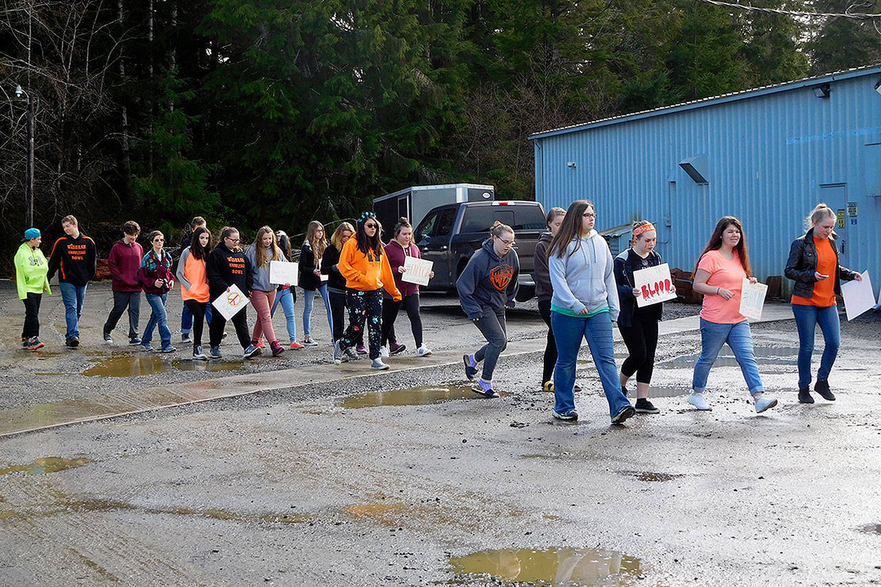 (Courtesy Betsy Seidel) Students at Wishkah Valley Elementary/High School participate in Wednesday’s nationwide walkout to protest gun violence.