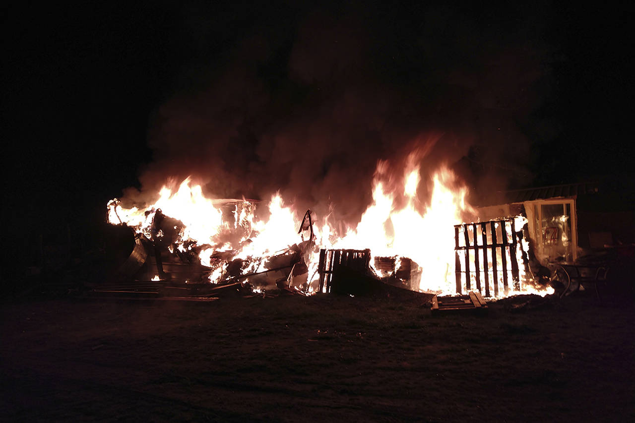 Trailer burns in Satsop fire