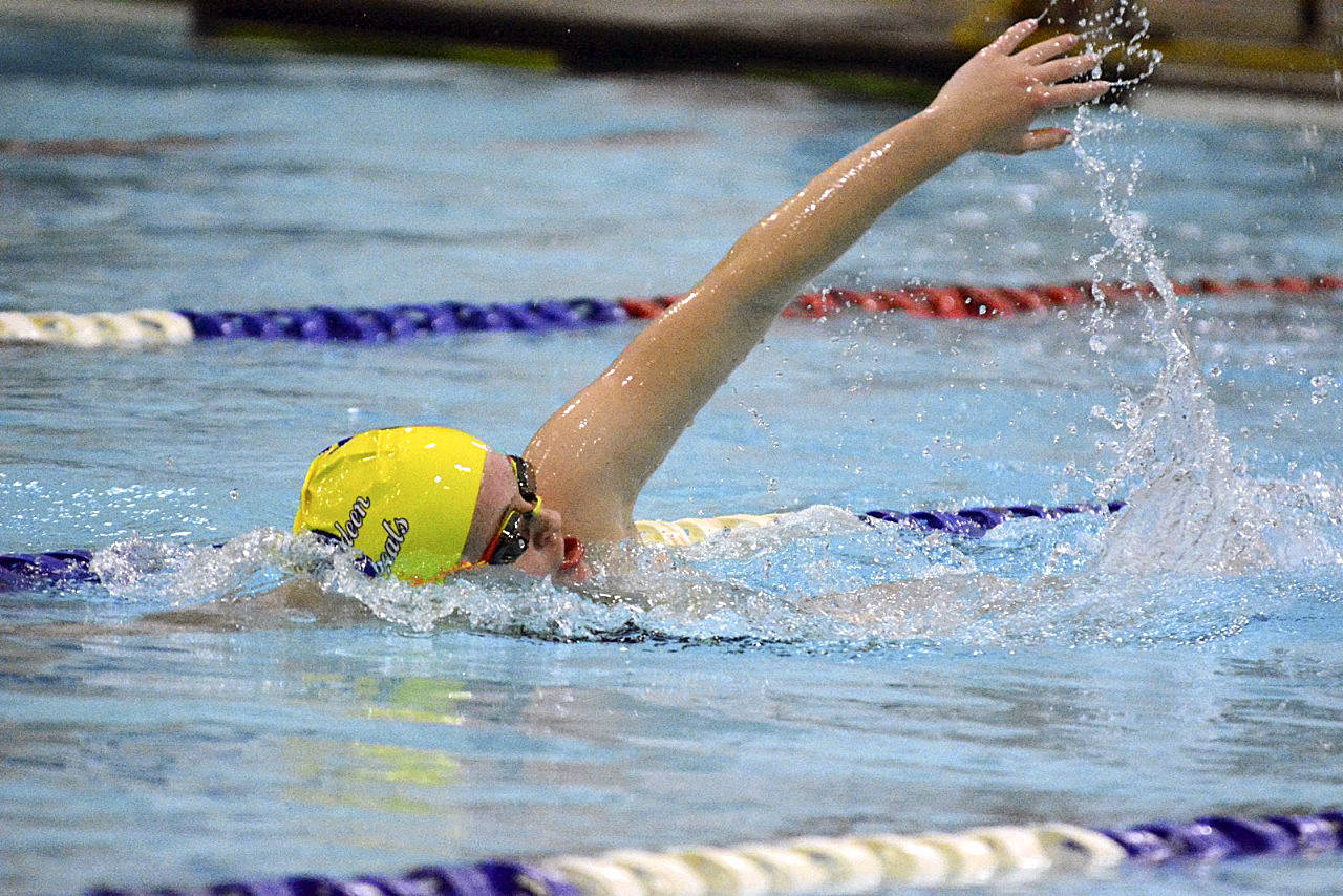 Photo by Natalie Hurd Aberdeen swimmer Annika Eisele competes in the 2A District IV Championships on Friday in Hoquiam.