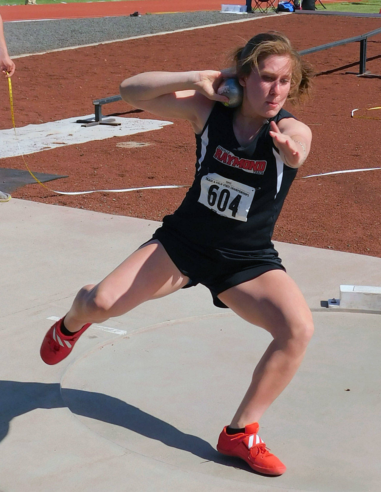 Former Raymond athlete Karlee Freeman capped off her stellar prep career by winning all three throwing events at the 2B State Meet in May. After graduating, the USC-bound Freeman won a Junior Olympic National Championship in the discus over the summer. (Photo by Shayn Sath)