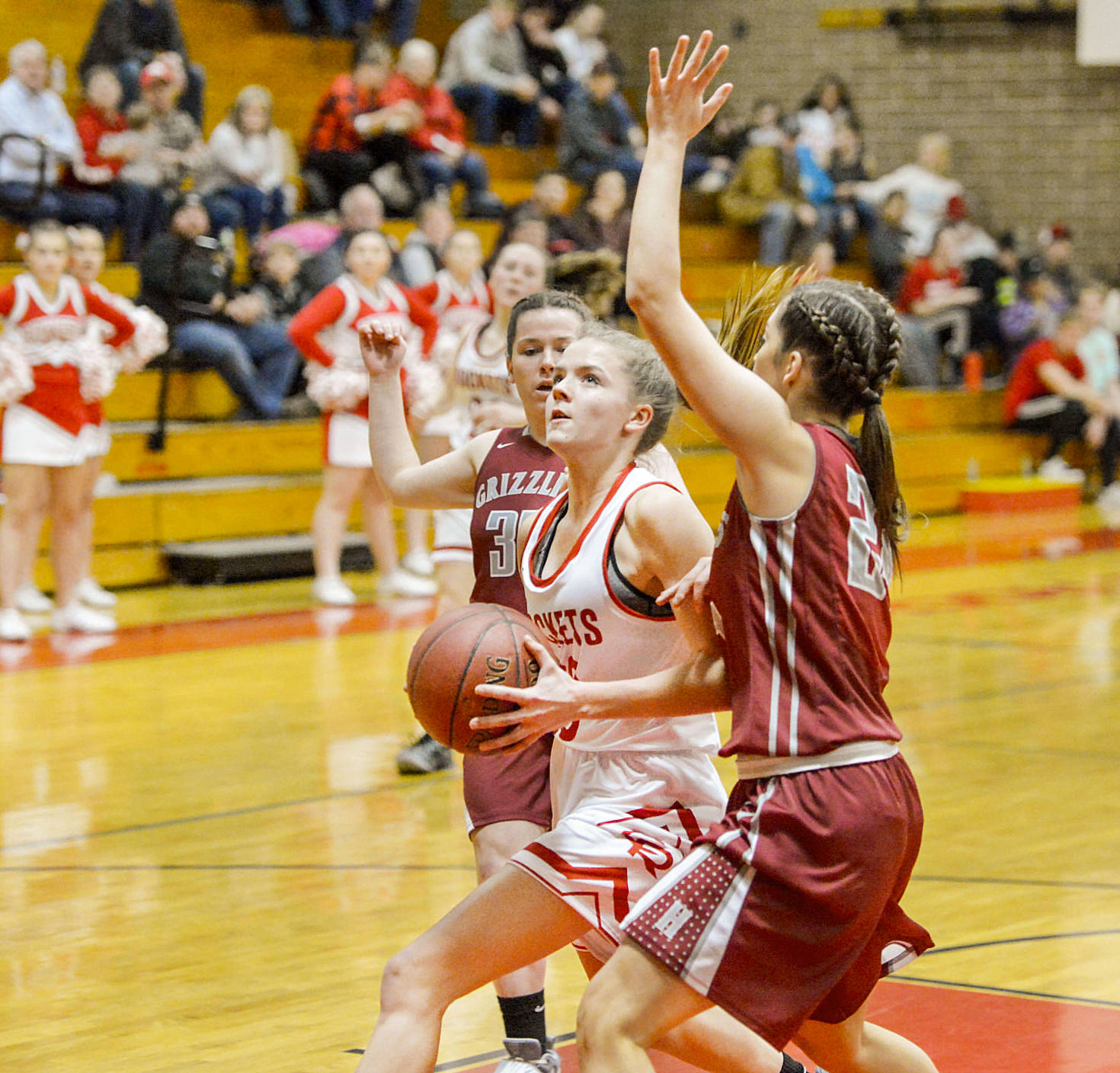 Joshua Hart | The (Longview) Daily News                                The Elma girls basketball team will have to stop Castle Rock freshman point guard Brooke Wirkkala (center) when the two teams face off Friday at 7 p.m. in Elma in the first round of the Class 1A District IV girls basketball tournament. Wirkkala is the Rockets’ second leading scorer and comes off the bench.