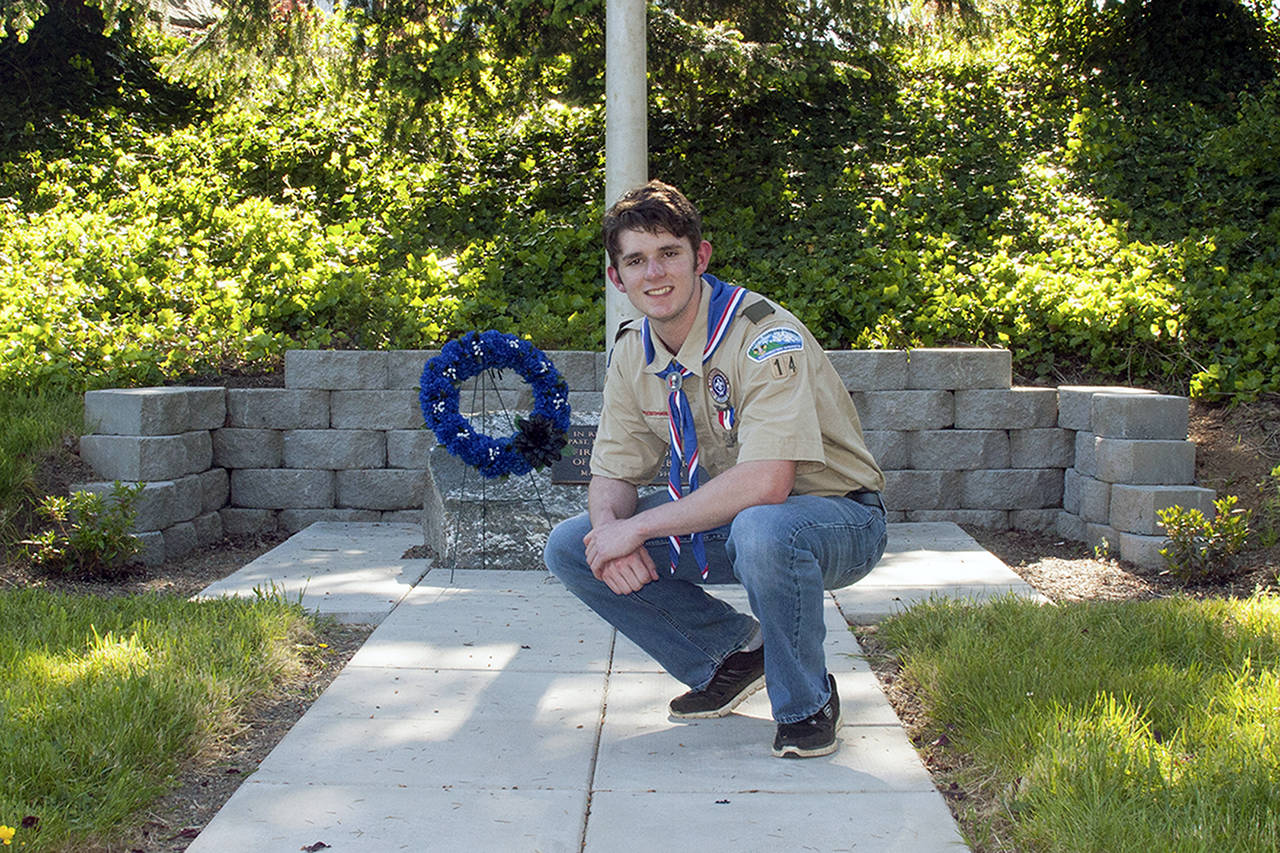 (Photo courtesy Werner family) Evan Werner and a fellow Scout split up a large project to design and set up a permanent memorial to Elma’s past and present first responders.