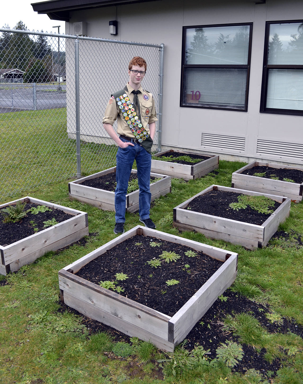 (Photo courtesy Erwin family) Jared Erwin built six raised garden beds for Central Park Elementary School in Aberdeen, which the kindergarten class uses as part of its science curriculum.