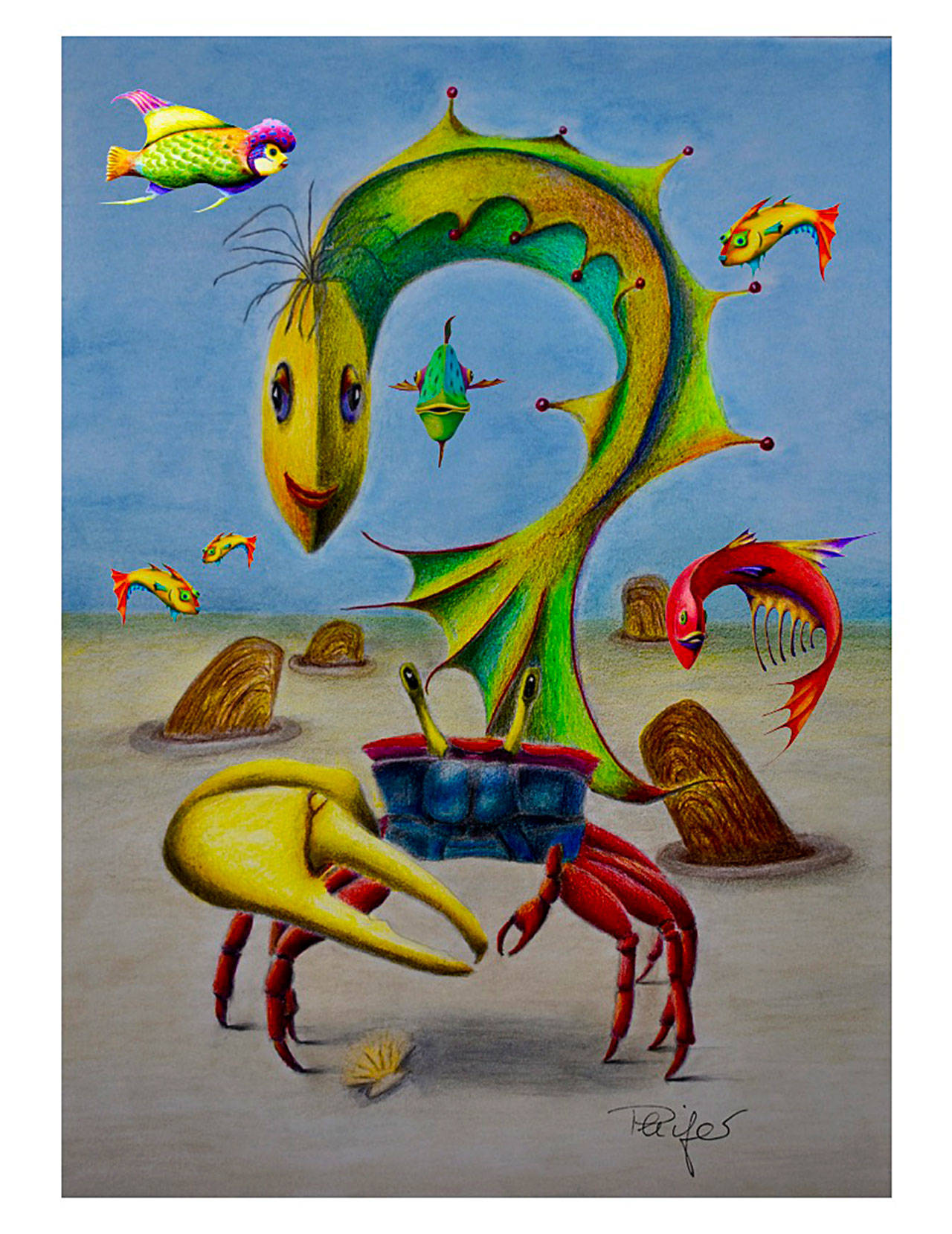Courtesy photo                                Karin Malzan Phifer’s color pencil art, ‘Underwater Playdate,’ introduces a greatly expanded Ocean Shores Razor Clam Seafood Festival.
