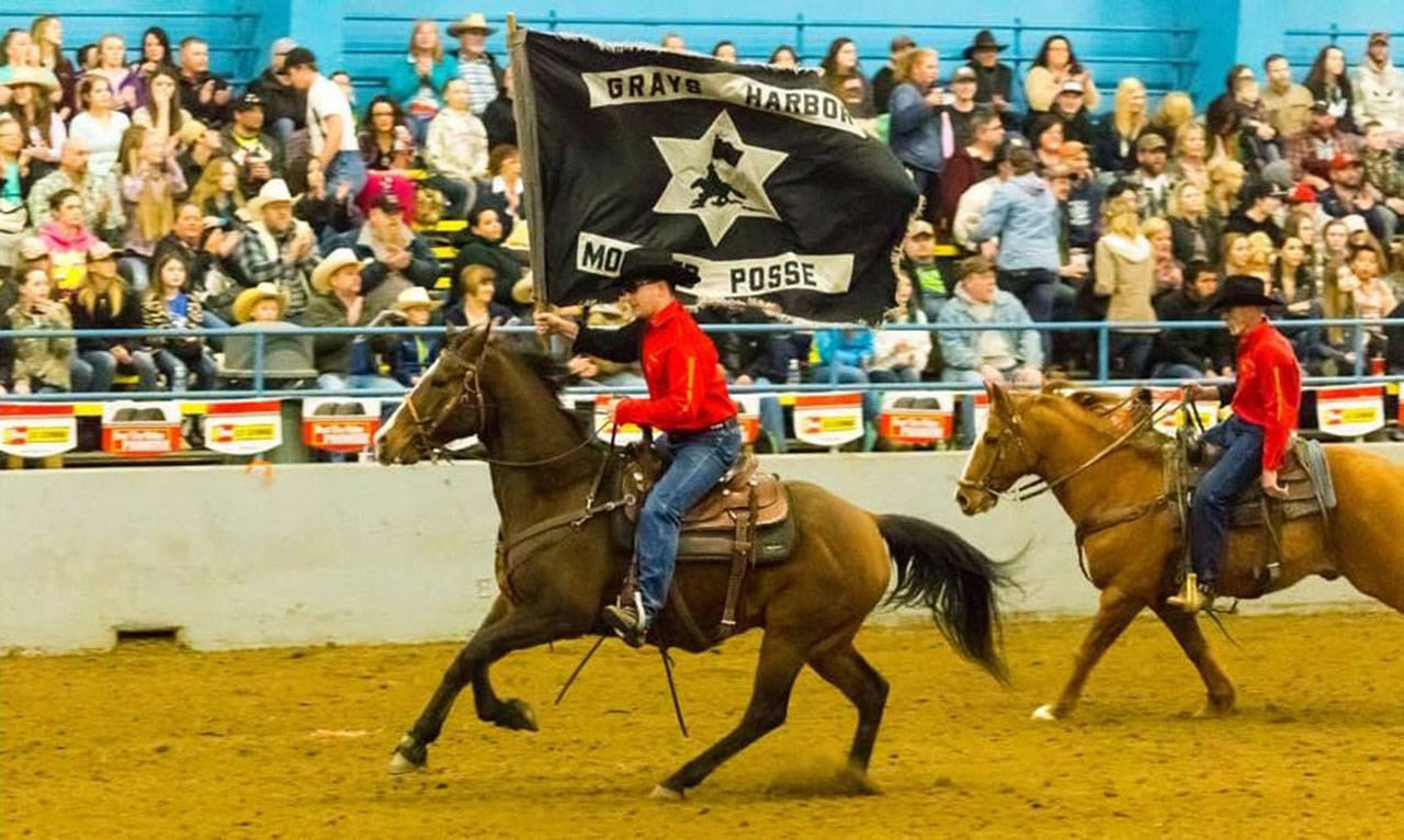 The Grays Harbor Mounted Posse Indoor Pro Rodeo riders will return this weekend to Elma. Photo courtesy Grays Harbor County Fair and Event Center.