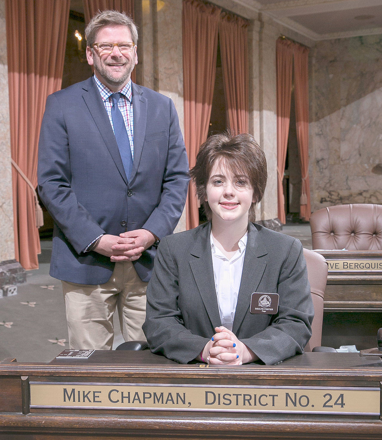 Rep. Mike Chapman with House page Declyn Foster, March 19, 2019. Submitted photo