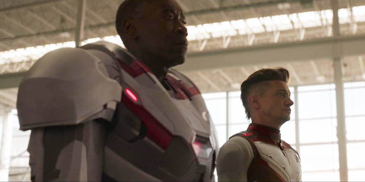 Marvel Studios                                Don Cheadle (left) plays James Rhodes and Jeremy Renner plays Hawkeye in “Avengers: Endgame.”