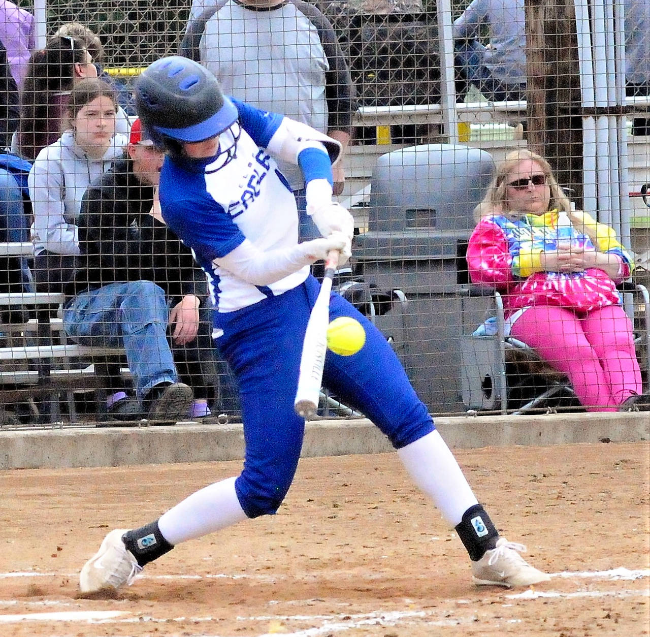 Elma’s Destry Dineen smacks a home run against Hoquiam in a 1A District IV consolation game on Saturday in Centralia. (Hasani Grayson | Grays Harbor News Group)