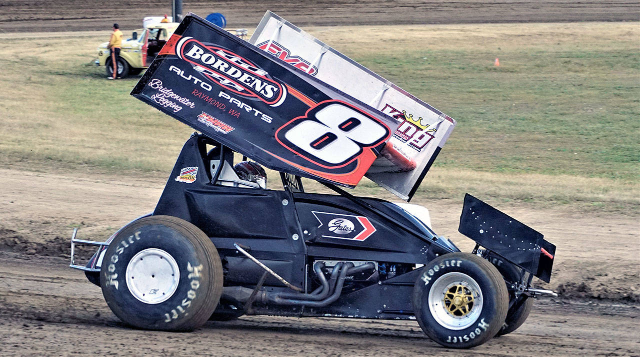 Devon Borden won the 360 Sprint Car race Saturday in Elma. Photo by AR Racing Videos