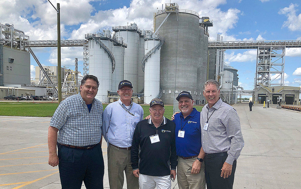 COURTESY PHOTO                                Port of Grays Harbor leadership visited the grand opening of AGP’s new Aberdeen, South Dakota soybean processing plant in July. Pictured from left are Port Executive Director Gary Nelson, Port Commissioner Tom Quigg, Port Commission President Stan Pinnick, Port Commissioner Phil Papac and Port Deputy Executive Director Leonard Barnes.