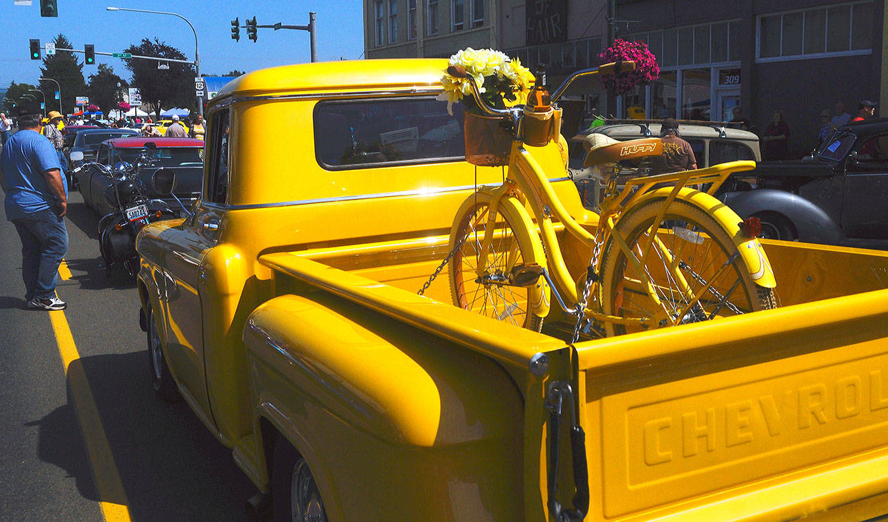 Butch Joshua lines up his yellow Chevy with other award winners at the conclusion of Heat on the Street in Elma on Saturday.
