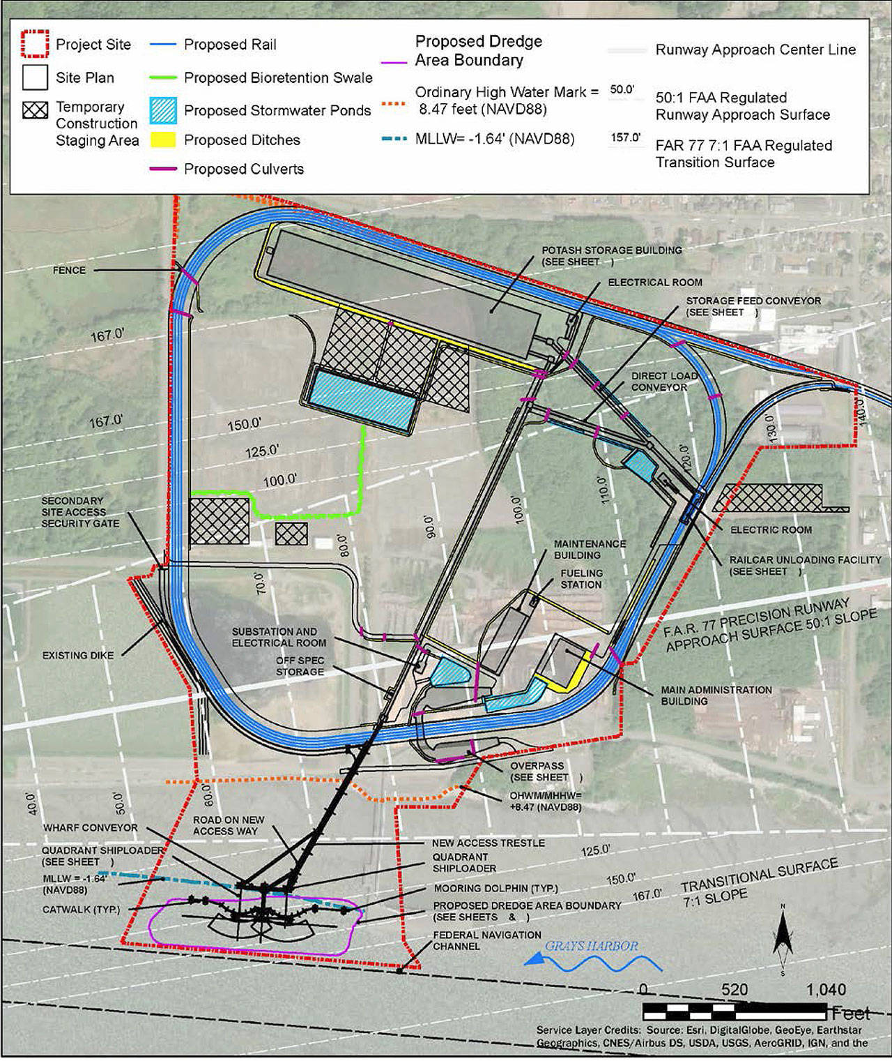 COURTESY BHP                                 BHP’s recently-filed shorelines permit application with the City of Hoquiam includes this map of the Terminal 3 potash export facility the company is proposing at the Port of Grays Harbor.