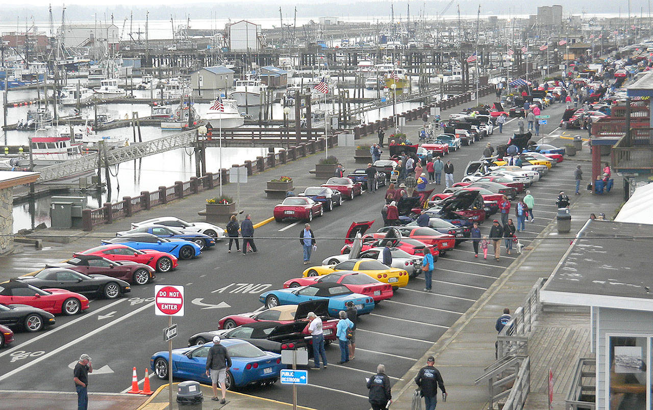 COURTESY CORVETTES OF GRAYS HARBOR                                Climb the Westport viewing tower and you’ll get a bird’s-eye view of the Corvettes lining Westhaven Drive. This photo was taken at least year’s Corvettes at the Marina.