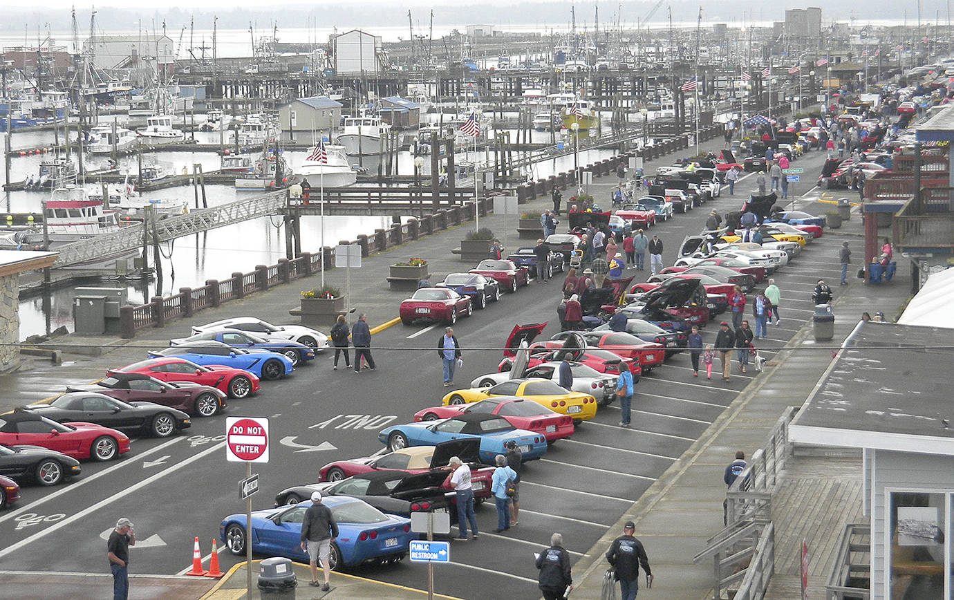 COURTESY CORVETTES OF GRAYS HARBOR                                Climb the Westport viewing tower and you’ll get a bird’s-eye view of the Corvettes lining Westhaven Drive. This photo was taken at least year’s Corvettes at the Marina.