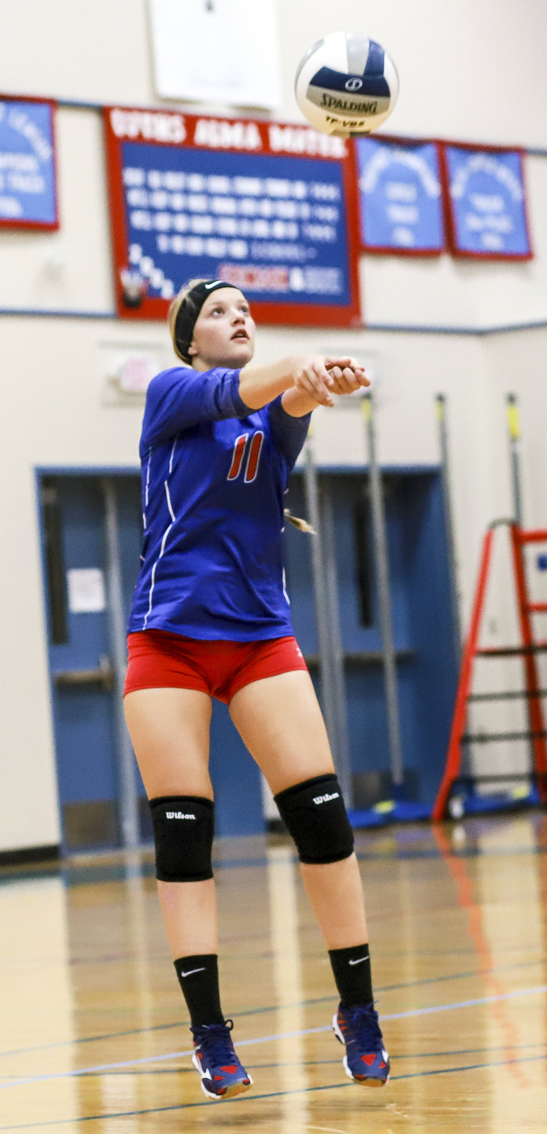 Willapa Valley’s Katie Adkins, seen here in a file photo, had six digs and 100% service as the Vikings defeated Ilwaco 3-0 on Thursday at Willapa Valley High School. (Photo by Larry Bale)