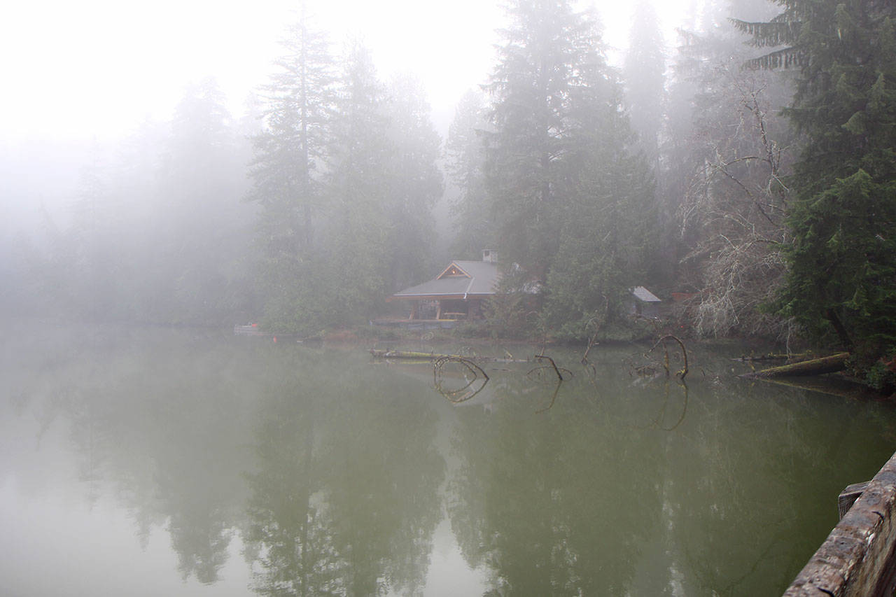 A layer of fog shrouds the new pavilion Monday, Dec. 23, 2019, at Lake Sylvia State Park in Montesano. On Jan. 1, there will be a first day hike at the park, which will not require a Discover pass to visit that day. (Michael Lang | Grays Harbor News Group)