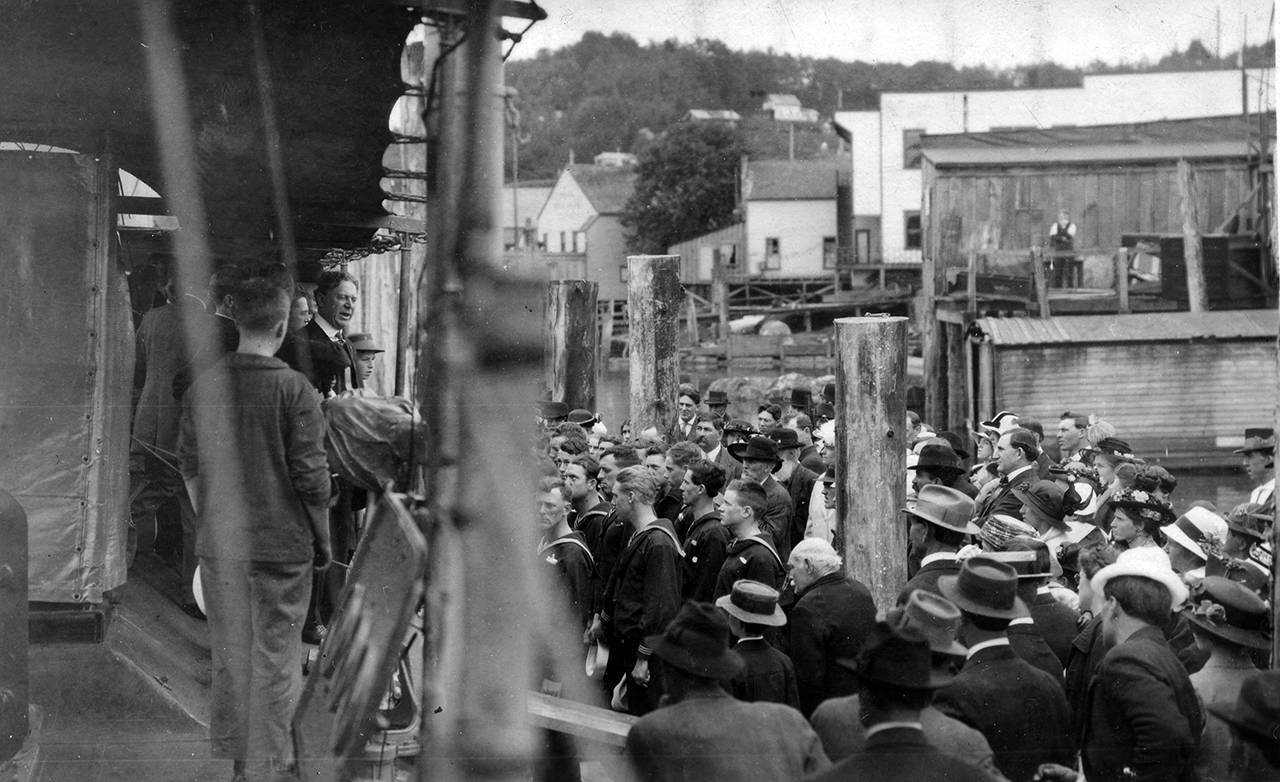 Courtesy Polson Museum                                This photo from the the Polson Museum collection depicts Congressman Albert Johnson, from Hoquiam, giving a speech to a local crowd. “The Red Coast” devotes an entire chapter to Johnson’s anti-radical views and actions.