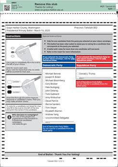 The Grays Harbor presidential primary ballot, courtesy of the county Auditor’s Office