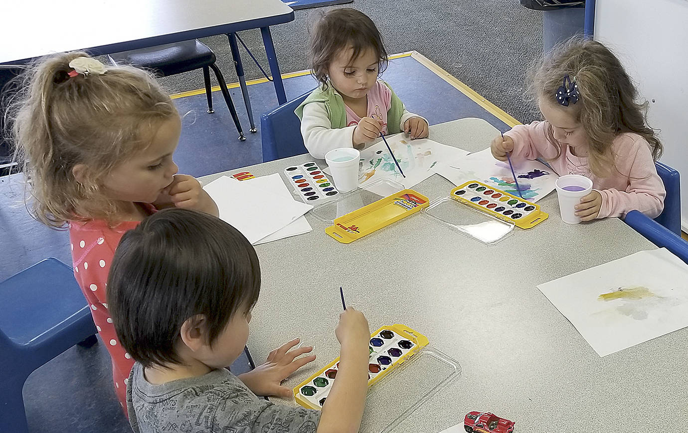 COURTESY YMCA OF GRAYS HARBOR                                There are quality day care providers in Grays Harbor County, but the demand is much higher than the current providers can supply. Here preschool students enjoy watercolor painting at the YMCA of Grays Harbor’s facility on Simpson Avenue in Hoquiam.