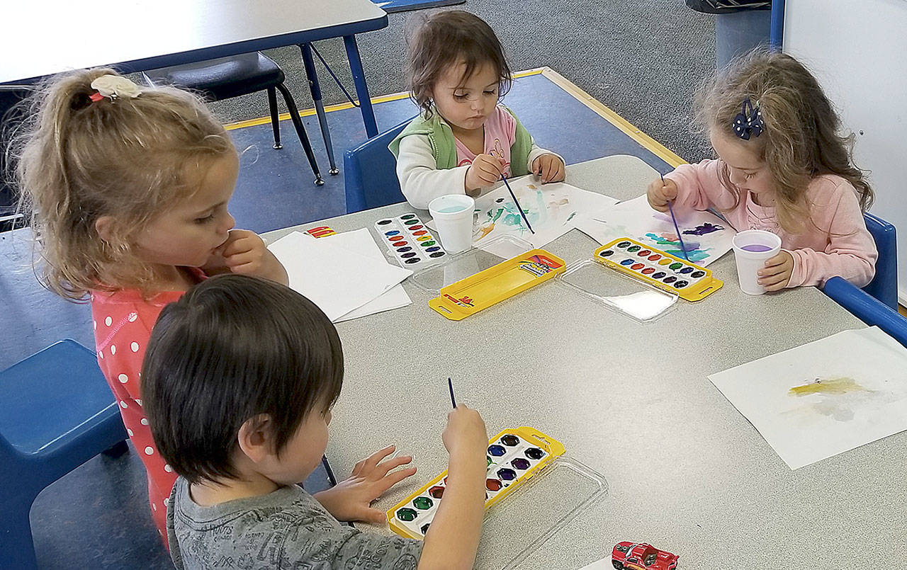 COURTESY YMCA OF GRAYS HARBOR                                There are quality day care providers in Grays Harbor County, but the demand is much higher than the current providers can supply. Here preschool students enjoy watercolor painting at the YMCA of Grays Harbor’s facility on Simpson Avenue in Hoquiam.