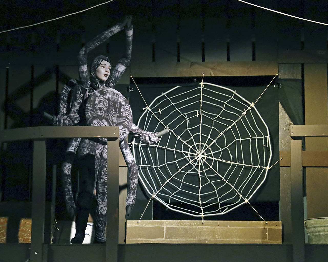 Charlotte the barn spider (played by Mikaela Murphy) speaks from the rafters.