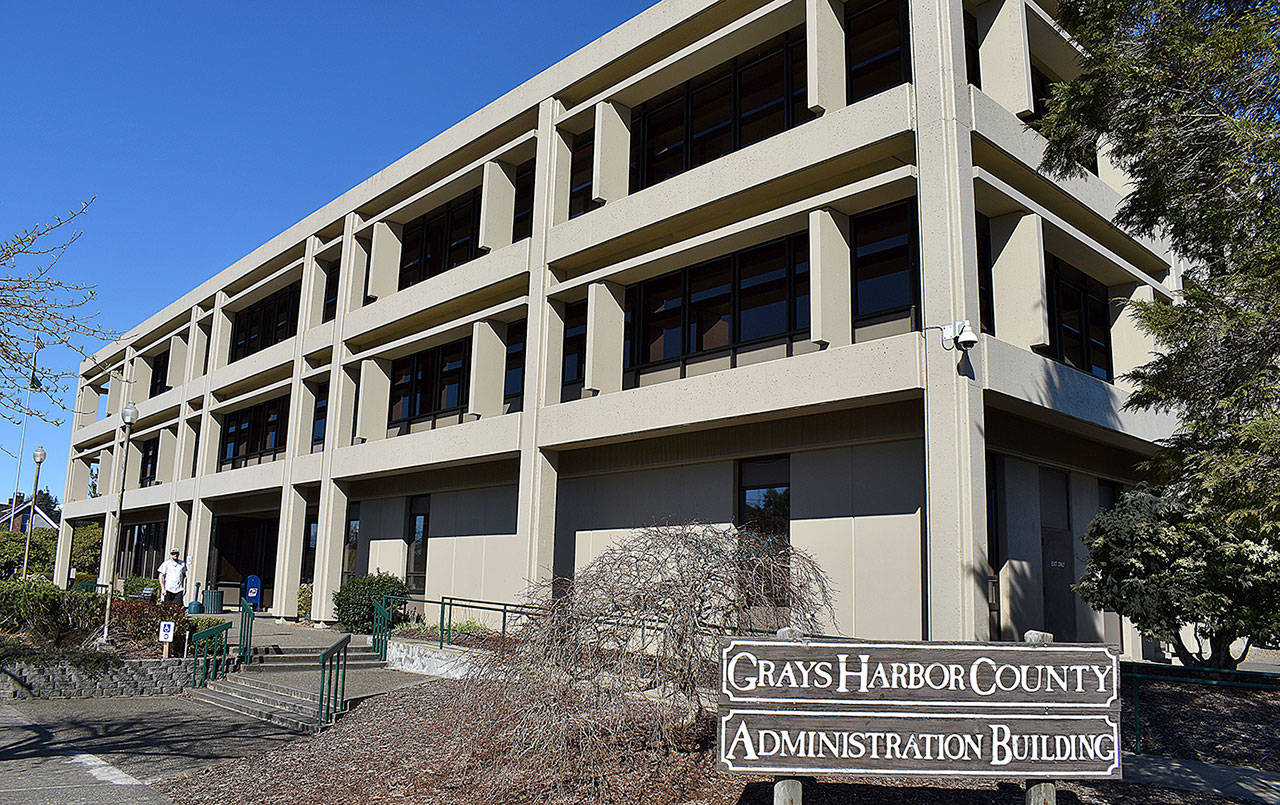 DAN HAMMOCK | GRAYS HARBOR NEWS GROUP                                The Grays Harbor County administration building in Montesano was closed to public access effective at 5 p.m. Monday.