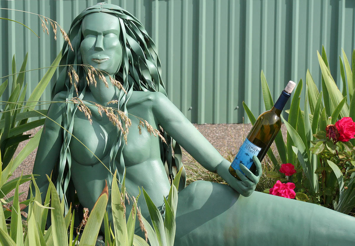 There are over 80 sculptures made by local artists in the gardens at Westport Winery Garden Resort, including this one made for their wine ‘Mermaid Merlot.’
