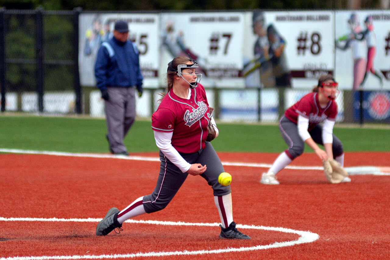 RYAN SPARKS | THE DAILY WORLD Hoquiam pitcher Carron Blood picked up the win after leading the Grizzlies to a 7-4 win over Montesano on Friday in Montesano. Blood allowed four earned runs and struck out five in the complete-game performance.