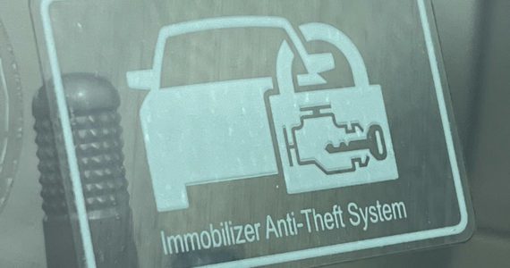 In order to help keep criminals from targeting their vehicle, Grays Harbor County Undersheriff Brad Johansson recommends having visible devices, such as the use of steering wheel locks, theft-deterrent decals — such as the one pictured, flashing lights, and window etching. Matthew N. Wells | The Daily World