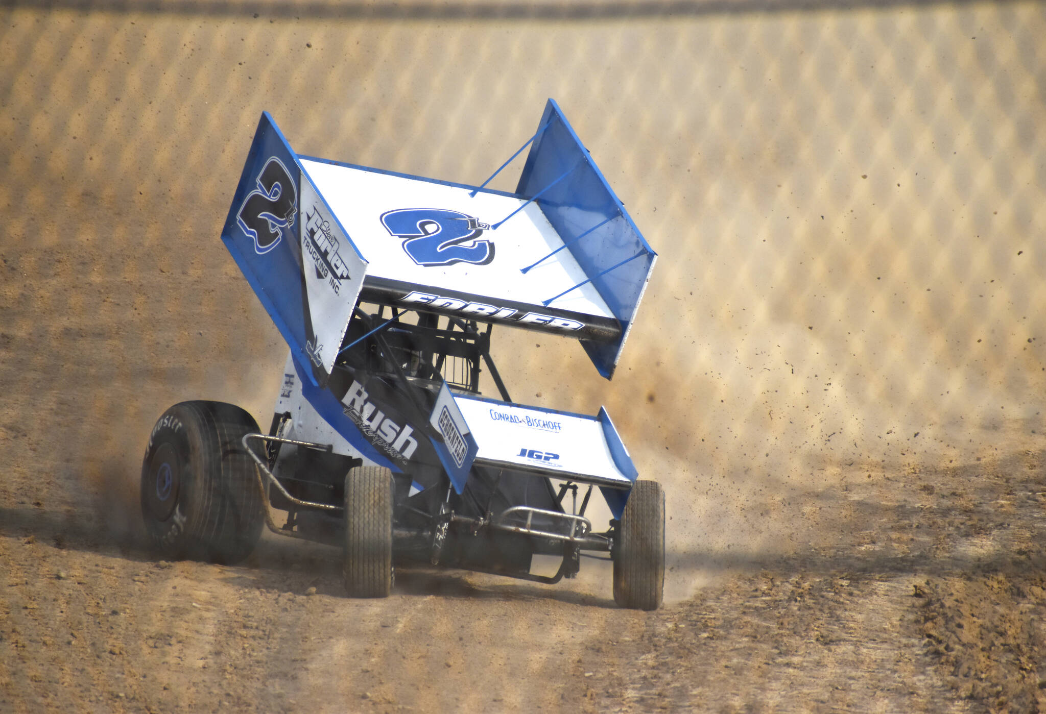 360 Sprint Car #2 competes in the time qualifying round of the Grays Harbor Raceway event on Saturday, April 26, 2022, in Elma. (Allen Leister l The Daily World)