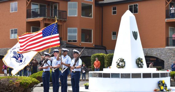 Matthew N. Wells | The Daily World
                                U.S. Coast Guard Honor Guard presents the Colors at the start of the 2022 Blessing of the Fleet, on Sunday, May 29, 2022, in front of Fisherman’s Memorial in Westport.